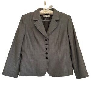 Tahari Arthur S. Levine Grey Herringbone Skirt Suit Set Blazer 12P Petite 90s